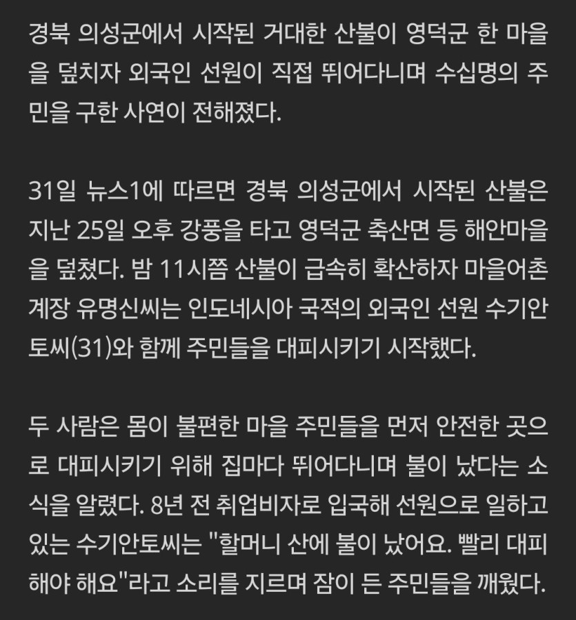 1000012194.jpg &quot;할머니들 업고 불길 뛰어&quot;…산불 덮친 영덕서 수십명 구한 외국인
