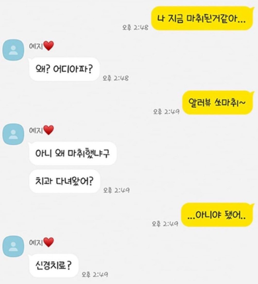 T 여친과 F 남친의 현실 카톡